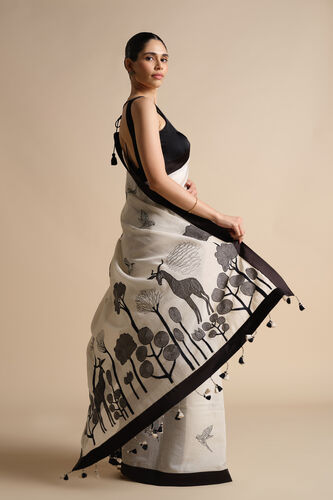 Usoa Hand-embroidered Kantha Mul Saree - Ivory, Ivory, image 4
